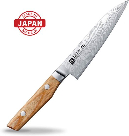 Couteau de Chef Santoku Shimomura UN-RYU Damas 67 couches, fabriqué au Japon,  bois de pakka brun