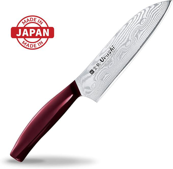 Couteau Shimomura Santoku Urushi 67 couches Damas rouge